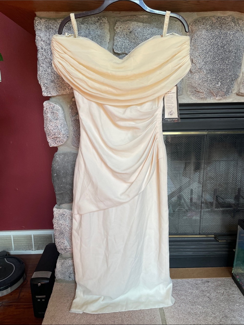 A.J. Bari Elegant Cream Vintage  Strapless Draped Evening Dress